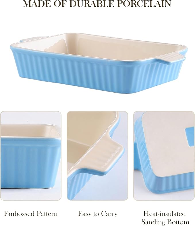 MALACASA Casserole Dishes for Oven, Ceramic Bakeware Set of 4, Blue | Deep Lasagna Pans for Versatile Use, Durable Bakeware for Roasting Vegetable, Gift Set, Dishwasher Safe(9.4/11.1/12.2/14.7") - Image 3