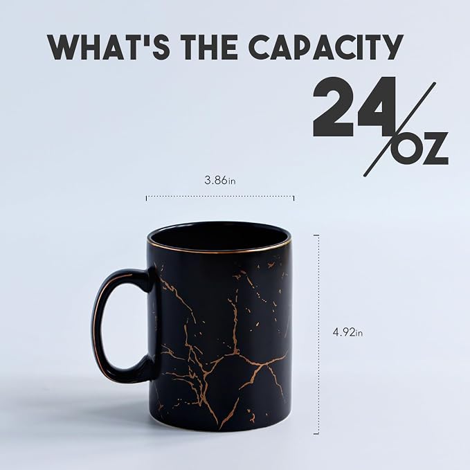 harebe 24 OZ Ceramic Extra Large Black Coffee Mug with Handle,Oversized Hot Tall Latte Mugs,Dishwasher Safe Big Capacity Giant Mug for Men Women - Image 2