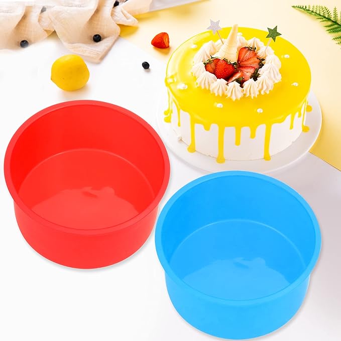 12pcs Silicone Cake Mold Baking Round Cake Molds 4 Inch Non-Stick Baking Pan Kitchen Silicone Cake Molds for Baking(Red, Blue, 4inch)