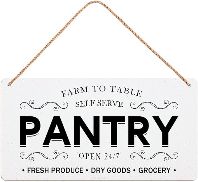 Pantry Sign Rustic Wall Art Print Wooden Signs Funny Home Decor Vintage Poster Retro Hanging Plaque for Farmhouse Kitchen Cafe Bar Grocery Coffee Corner 10x5 Inch (White) by ArtSignsHomeDecor