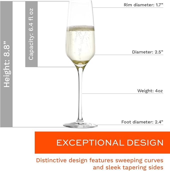 Stölzle Lausitz Champagne Glasses Experience 6-Piece Set 6.5 oz – Elegant Crystal Flutes for Prosecco & Champagne – Dishwasher-Safe & Durable - Image 6