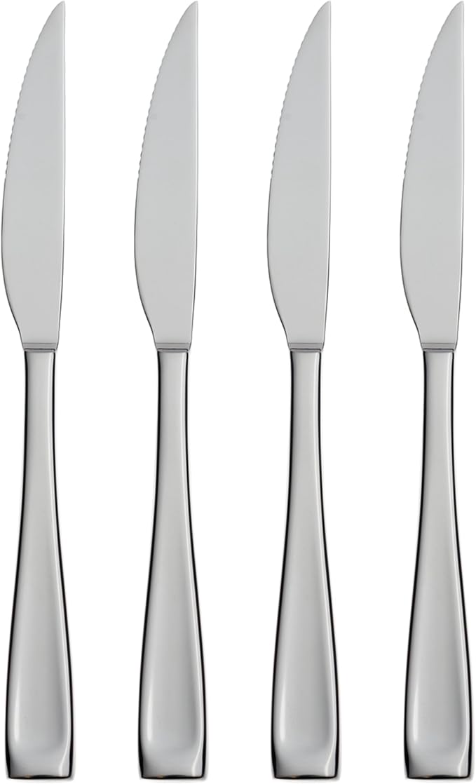 Oneida Moda Steak Knives Silverware Set for 4, Flatware | 18/10 stainless steel, mirror finish | dishwasher safe | steak knife set for entertaining, housewarming gift by Oneida