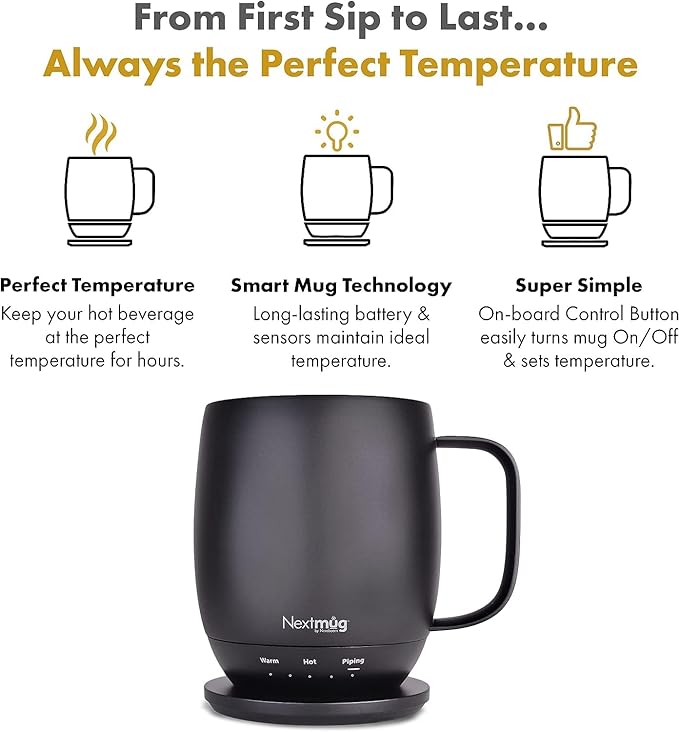 Nextmug - Temperature-Controlled, Self-Heating Coffee Mug (Graphite - 14 oz.)