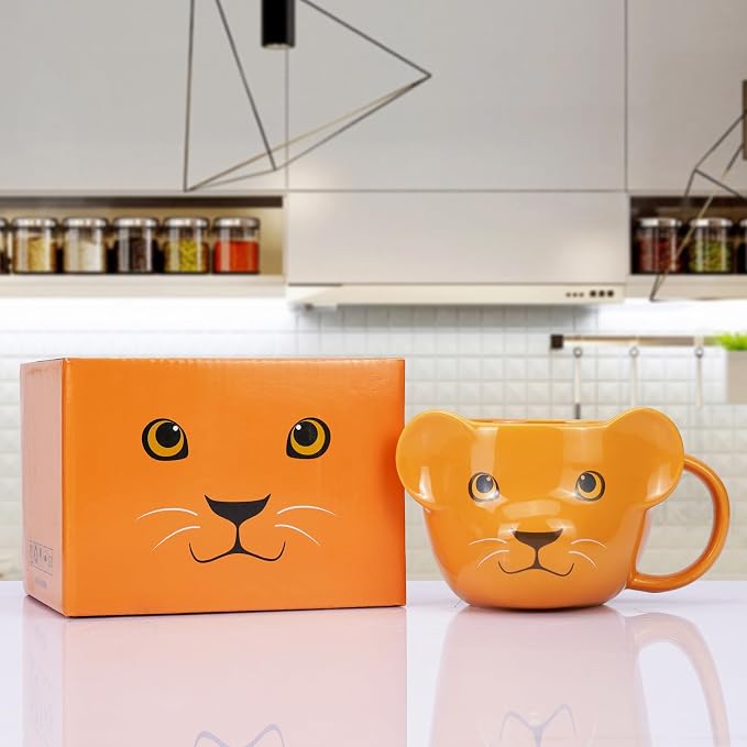 Lion Mug 16 oz Cute Ceramic Coffee Mug 3D Porcelain Tea Cup for Women Kawaii Gifts for Christmas, Housewarming, Holidays, Birthdays, Men, Kids, Friends Yellow - Image 3