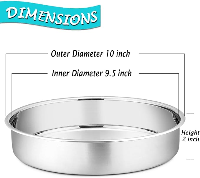 P&P CHEF 9.5 Inch Round Cake Pan Set of 3, Stainless Steel Baking Cake Pans | Round Baking Cake Pan Bakeware for Layer Birthday Cake, Fit Oven/Pots/Pressure Cooker, Leakproof & Dishwasher Safe, Silver - Image 2