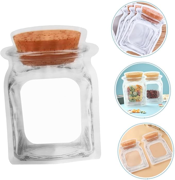 minkissy 50pcs Self-sealing Snack Wrapping Pouches Cute Reusable Jar Bags for Baked Goods Cookies and Candy Stand Storage Bags Unique Cork Bottle Design - Image 8