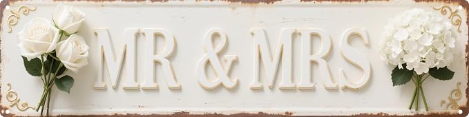 Mr & Mrs Metal Sign 4x16in Romantic Plaque for newlywed Home Wall Decor Couples Gift by LMDDFZS