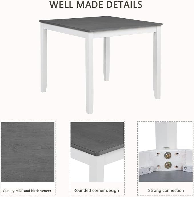 5-Piece Dining Table Set for 4, Kitchen Dining Table with 4 Soft Cushioned Solid Wood Chairs, Ideal for Home or Restaurant Use.(Gray & White_Small) - Image 8