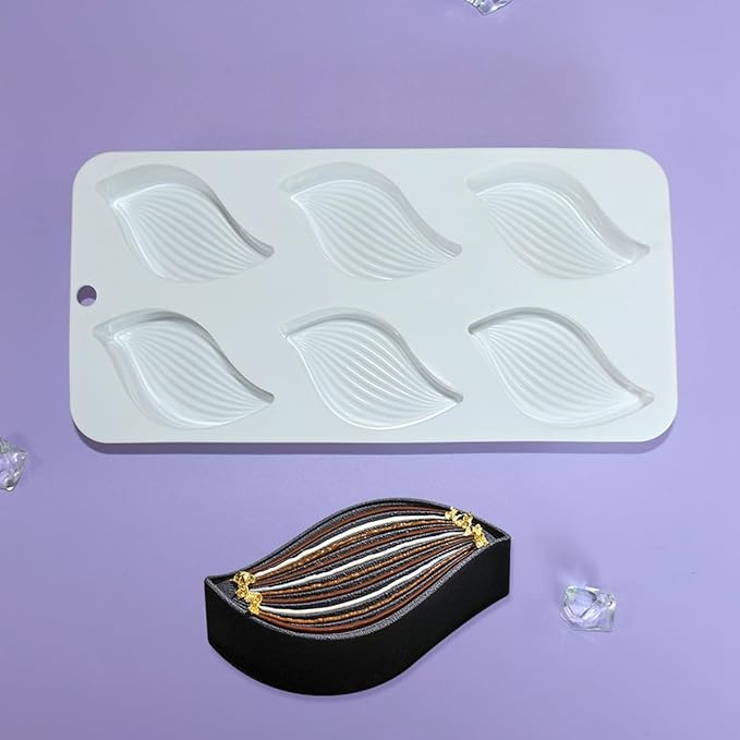 mostsom 3D Silicone Mousse Mold Wave Leaf Shape Mould for Baking Premium Nonstick Chocolate, Cake, Candy, Brownie, French Dessert, Pastry, Ice Cream Molds (A_ Wave Leaf)