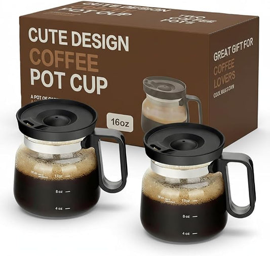 16 Oz Coffee Pot Mug,Mini Coffee Pot Cup,with Spill Proof Lid Heatproof Glass Mug Large Capacity ideal Gift for Coffee Lovers (2Pcs) by ShelprojsuLEDWallSconce