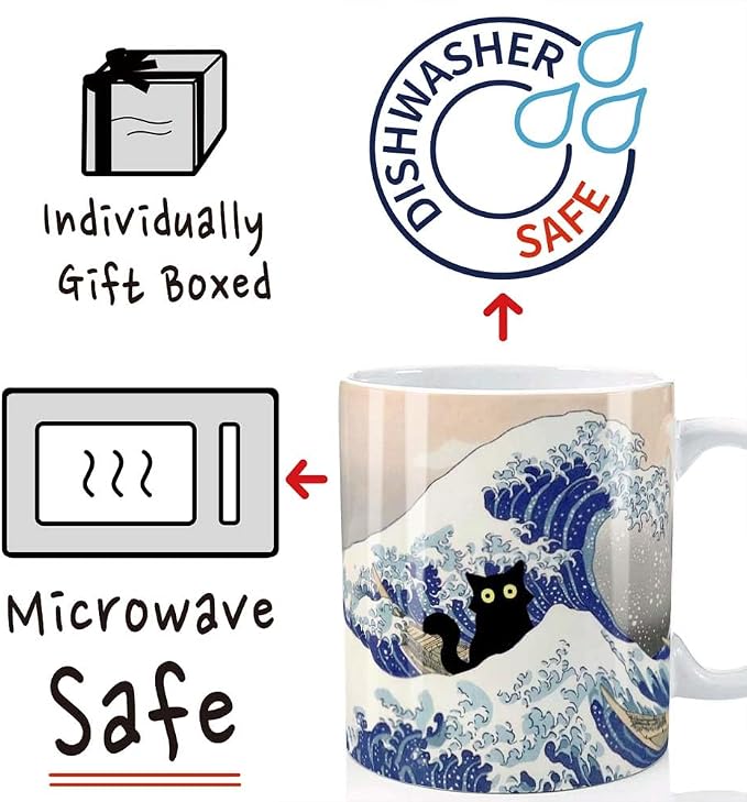 Famous Art Paintings Funny Cat Coffee Mug for Artist Teacher Cat Lovers, Famous Picture Classic Vincent Art Aesthetic Canvas Mug Birthday Gift for Women Man (The Great Wave) - Image 5