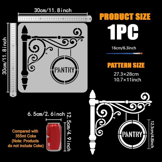 FINGERINSPIRE Pantry Stencil with Paint Brush 11.8x11.8inch Reusable Kitchen Sign Drawing Template Decorative Pantry Sign Pattern Stencil for Painting on Wall Wood Home Kitchen Restaurant Decoration - Image 2
