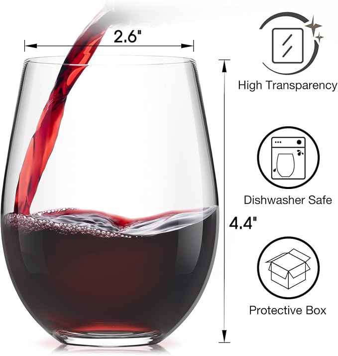 Stemless Wine Glasses Set of 12, 18oz Red White Wine Glass, No Stem | Glassware, Sturdy Drinking Glass, Home Bar, Daily Use, Hosting, Evening Party, Birthdays, Housewarming - Image 4