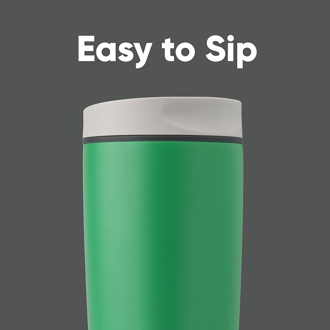 Owala SmoothSip Slider Insulated Stainless Steel Coffee Tumbler, Reusable Iced Coffee Cup, Hot Coffee Travel Mug, BPA Free 20 oz, Grey/Green (Sour Apple) - Image 2