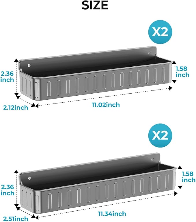 Nieifi Spice Rack Wall Mount, 4 Pack Grey, 2" Depth, Screw/Adhesive | Wall-Mounted with Removable Hooks Saves Counter Space, Fits 2" Deep Jars, Ideal for Kitchen Cabinets, Pantry Doors, and RVs. - Image 3