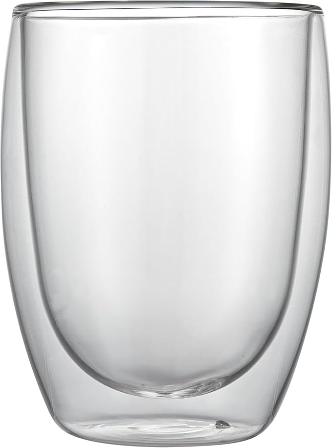 Restaurantware-Forma Professional 11.8 Ounce Double Wall Coffee Cups, 2 Insulated Latte Glasses - Dishwashable, Reusable, Clear Glass Beverage Cups, Freezable, For Hot Or Cold Beverages