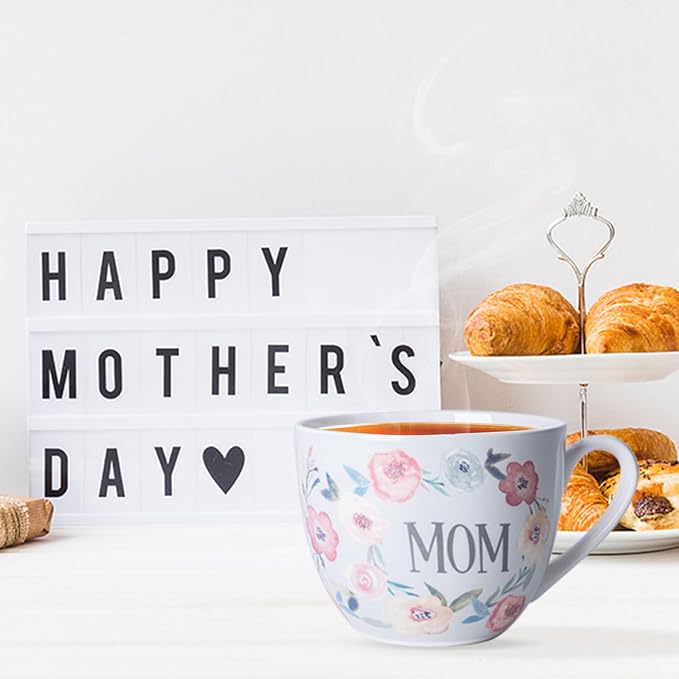 Best Mom Ever Coffee Mug - 20 oz Large Bone China Mug with Floral Design, Thoughtful Mothers Day Gifts for Mom Women, Designed in England by Harvest Green Studio - Image 2