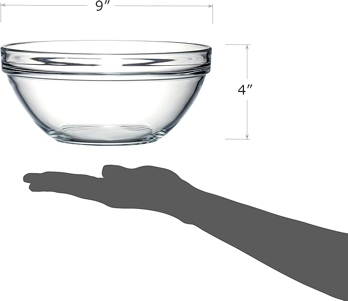 Red Co. 2.6 Quart Fully Tempered Clear Glass Mixing and Prepping Bowl with Safety Rim, Medium