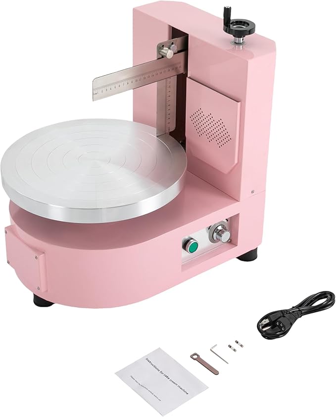 Cake Decorating Coating Machine with Graduated Scraper, 0-200RPM Rotating Speed Cream Spreading Automatic Frosting Turntable for 4-12inch Cakes (Pink)