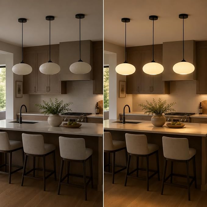 KCO Lighting Matte Black Lantern Pendant Light with 9.8” White Ribbed Glass | Adjustable Cord E26 Hardwired Mid Century Modern Farmhouse Hanging Light for Kitchen Island Dining Living Room Bar Bedroom - Image 4