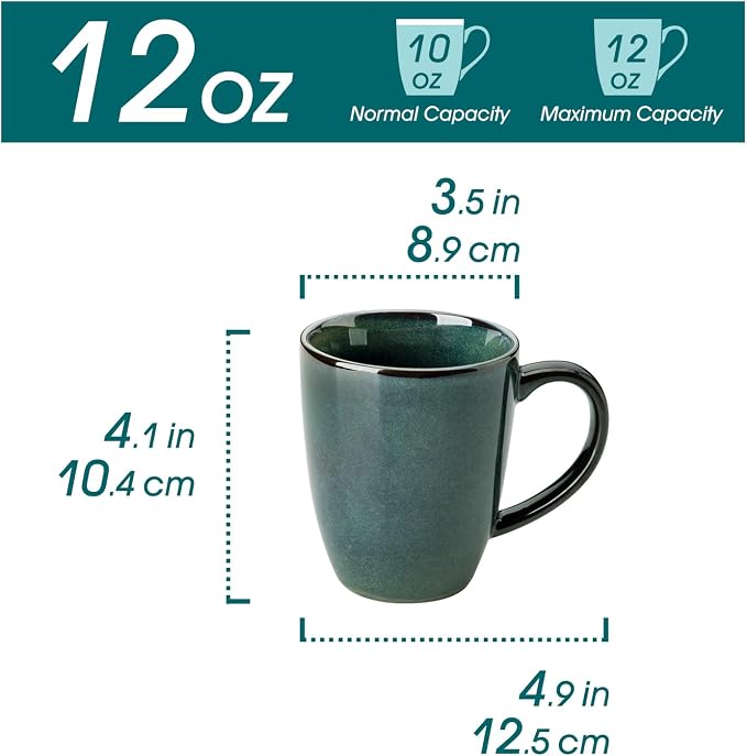 vancasso STARRY Ceramic Coffee Mug Set of 6, 12 Oz Tea Cups with Handle for Latte, Tea, Cappuccino, Milk, Cocoa, Microwave&Dishwasher Safe, Green - Image 2