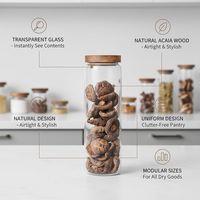 Clear Glass Storage Jar with Natural Acacia Wood Lid for Pantry Organization - Image 4