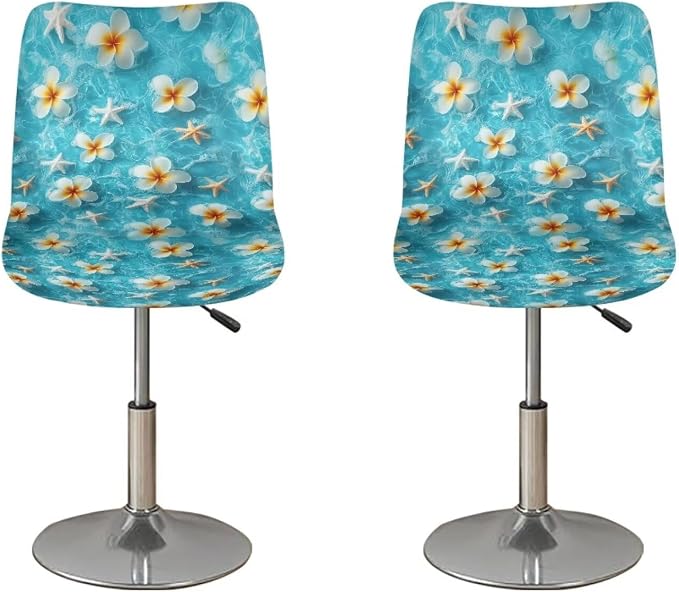 Sea Starfish Flower Soft Bar Stool Slipcovers Non Slip Waterproof Bar Stool Chair Covers with Elastic Band for Dining Room Chairs by Sellikakes