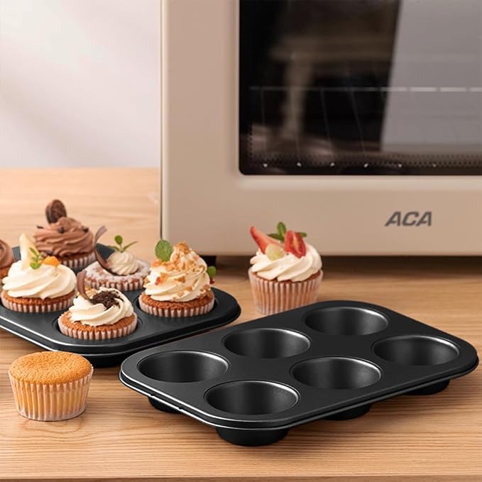 6 Packs Premium Steel Muffin Pan for Baking, Round Muffin Baking Pan, Baking Tray for Muffins, Cupcakes, Brownie(Black - Image 5