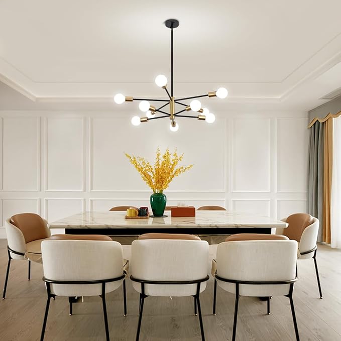 10-Light Modern Chandelier Sputnik Light Fixtures, Mid Century Chandelier Dining Room Light, Black and Gold Ceiling Lights Chandeliers for Bedroom Living Room Kitchen - Image 5