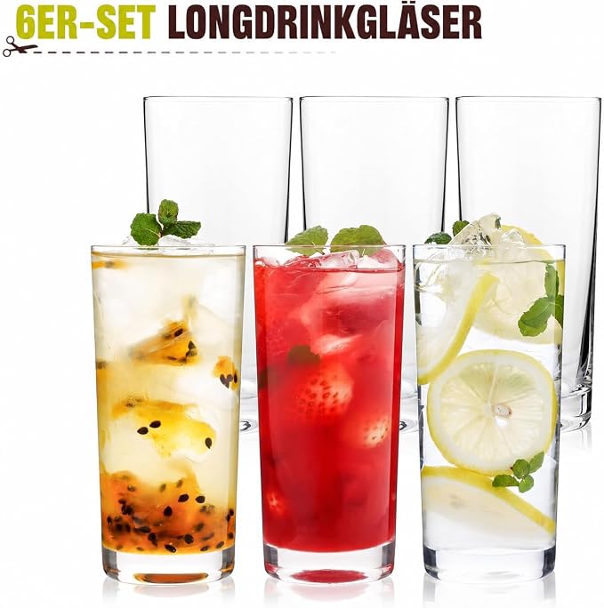 Highball Glasses Set of 6, 16oz Tall Drinking Glasses, Water Glass for Kitchen, Tom Collins Glasses, Mojito Glass Cups, Cocktail Glasses for Bar Glassware - Image 6