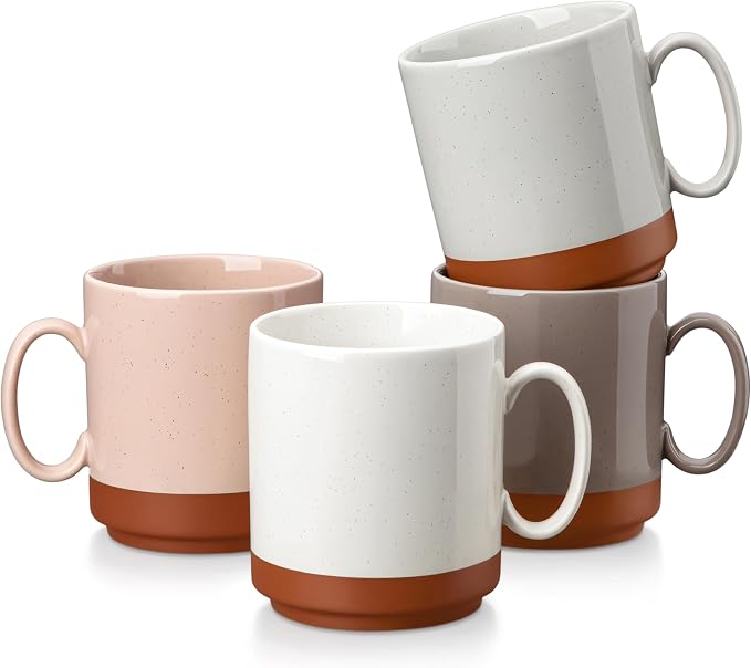 MALACASA 12oz Ceramic Coffee Mugs Set of 4, Stackable Coffee Cups with Straight-Sided Design, Mugs for Coffee, Latte, Tea, Hot Chocolate, Cappuccino and Cocoa, Microwave & Dishwasher Safe, Multicolor by MALACASA
