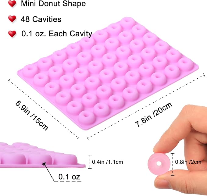 Mini Donut Silicone Mold for Chocolate Candy Gummy, 2 PCS | Mini Doughnut Molding Trays for Homemade Mint/Snacks/Cake Décor, 48 Cavities, Food-Grade - Image 2