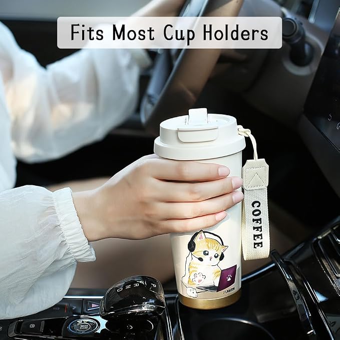 Funkrin Coffee Travel Mug with Flip Lid, 16oz Insulated Tumbler Cup with Ceramic Coating, Double Wall Vacuum Leak-Proof Tumbler for Office School Party Camping - Image 5