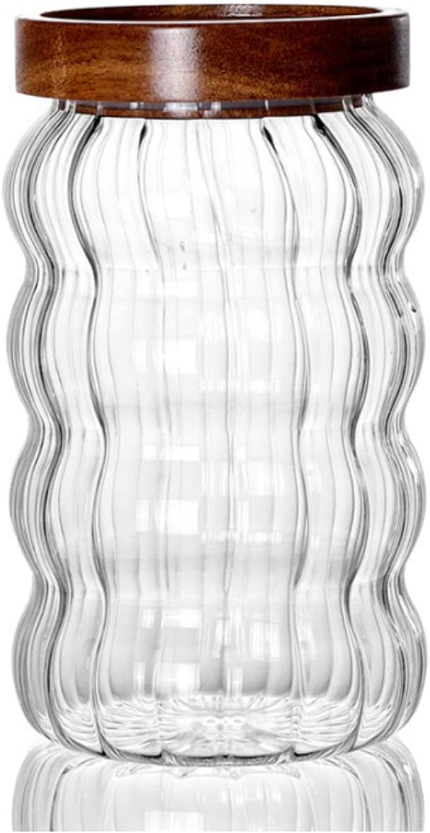 Glass Food Storage Container Jar with Airtight Seal Acacia Wood Lids Clear Glass canister Coffee,Tea,Spice Containers Sugar,Cookies,Nuts,Snack,Candy Jar by LUCKTE