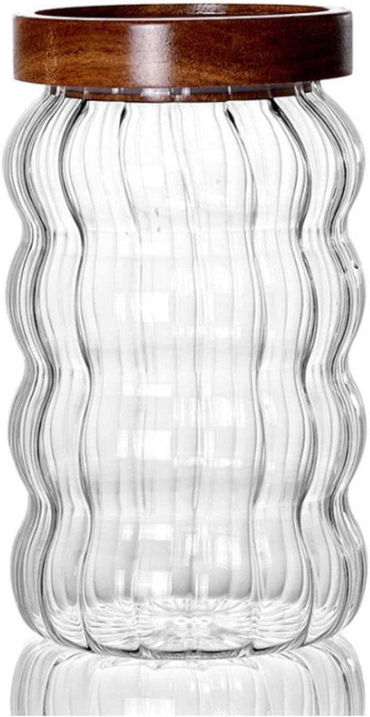 Glass Food Storage Container Jar with Airtight Seal Acacia Wood Lids Clear Glass canister Coffee,Tea,Spice Containers Sugar,Cookies,Nuts,Snack,Candy Jar by LUCKTE