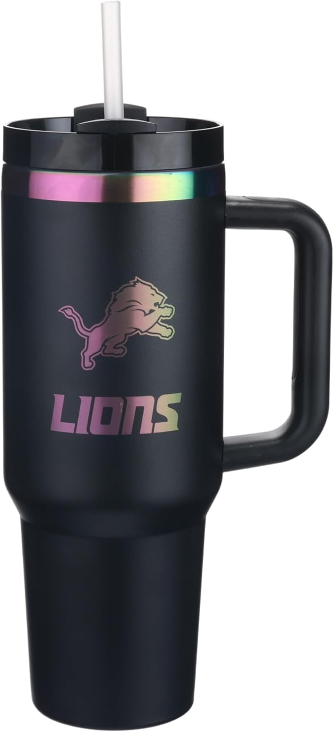 The Memory Company NFL 40oz Iridescent Tumbler - Double-Wall Vacuum Insulated Stainless Steel Water Bottle - Team Spirit Travel Cup with Handle, Lid and Straw, Hot and Cold Drink Container