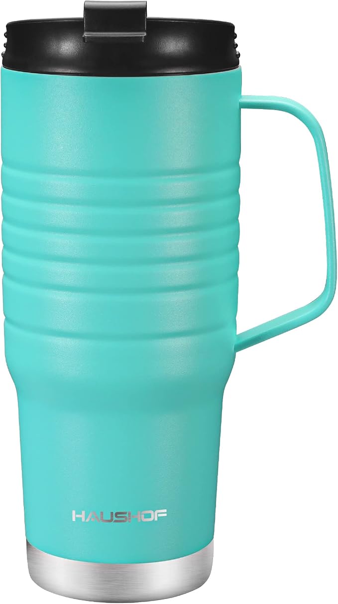HAUSHOF 24 oz Travel Mug with Handle, Stainless Steel Vacuum Insulated Coffee, Double Wall Travel Mugs with Leakproof Lid, BPA Free by HAUSHOF