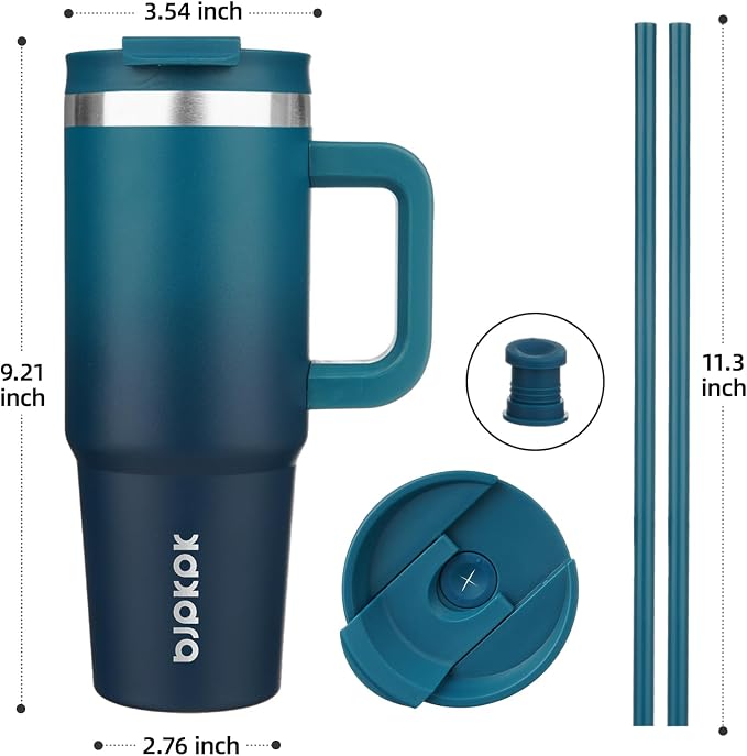 BJPKPK 30 oz Insulated Tumbler with Handle & Straw, Stainless Steel | Double Wall Vacuum Insulation, Leak Proof, BPA Free, Dishwasher Safe, Cupholder Friendly, Travel & Outdoor, Indigo Black - Image 3