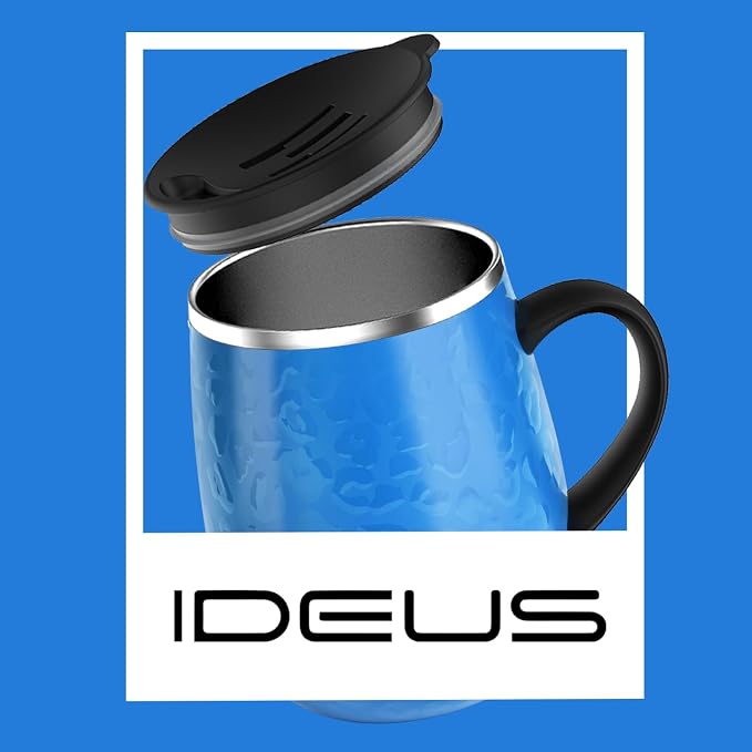 Ideus 16 oz (470 ml) Insulated Coffee Mug with Handle and Lid, Double Wall Stainless Steel Vacuum Thermal Coffee Mug, Travel Coffee Cup Thermal Cup for Home and Office (Leopard Blue) - Image 9