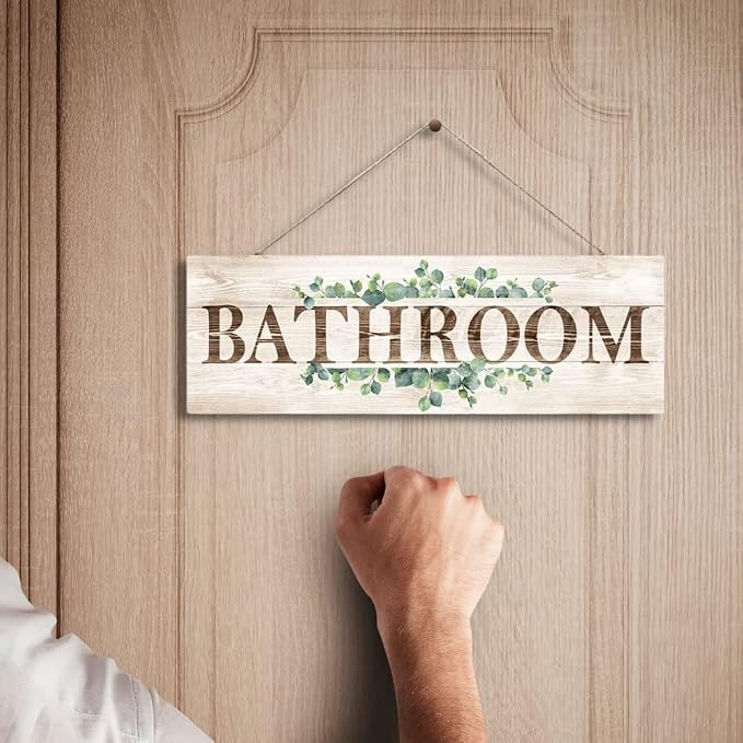 Bathroom Sign Wall Decor, Bathroom Wall Art, Rustic Farmhouse Wall Hanging Plaque Home Decorative Bathroom, 4.7 x 13.7 inches - Image 4