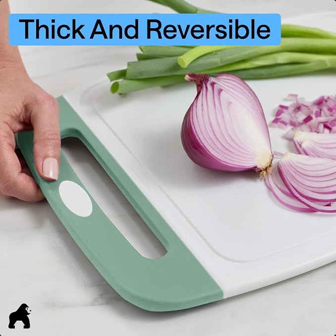 GORILLA GRIP BPA-Free Reversible Kitchen Cutting Board Set of 3, US Designed, Nonporous, Juice Grooves Catch Liquid, Slip Resistant Border, Dishwasher Safe Large Food Chopping Boards, Gray Mint Pink - Image 7