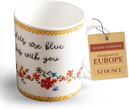 Maison d' Hermine Coffee Mug with Handles Tea Cups (12 Ounce, Pack of 1) | Fine Bone China Coffee Mugs for Hot Beverages Cappuccino Latte Home Spring Summer -Happy Florals - Sweety Roses Are Red by MaisondHermine
