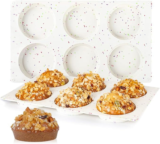 CAKETIME Muffin Top Pan, Silicone Egg Molds for Breakfast Sandwiches 3 Inch Round Baking Pan for Oven English Muffins, Whoopie Pies, Corn Bread, Bites, Tarts 2 Pack Confetti