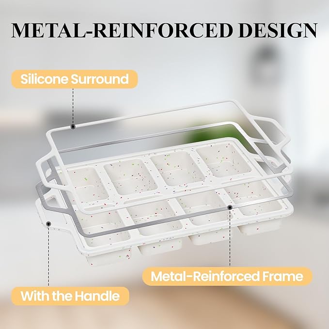 FUNBAKY Mini Loaf Pans with Metal Frame - Silicone Mini Bread Loaf Pans 8-Cavity BPA Free Nonstick for Baking Banana Bread, Cakes, Brownies, Meatloaf 2 Pack