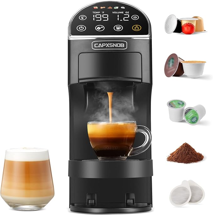 Magician2 Mini 5-in-1 Coffee Maker & Machine for Pods & Grounds, LED Touch | Fits K Cup/Nespresso/Dolce Gusto & ESE Pods,Touchscreen & Pre-infusion,Adjustable Temp/Volume,For Kitchen/Office/Dorm,20Bar by CAPXSNOB
