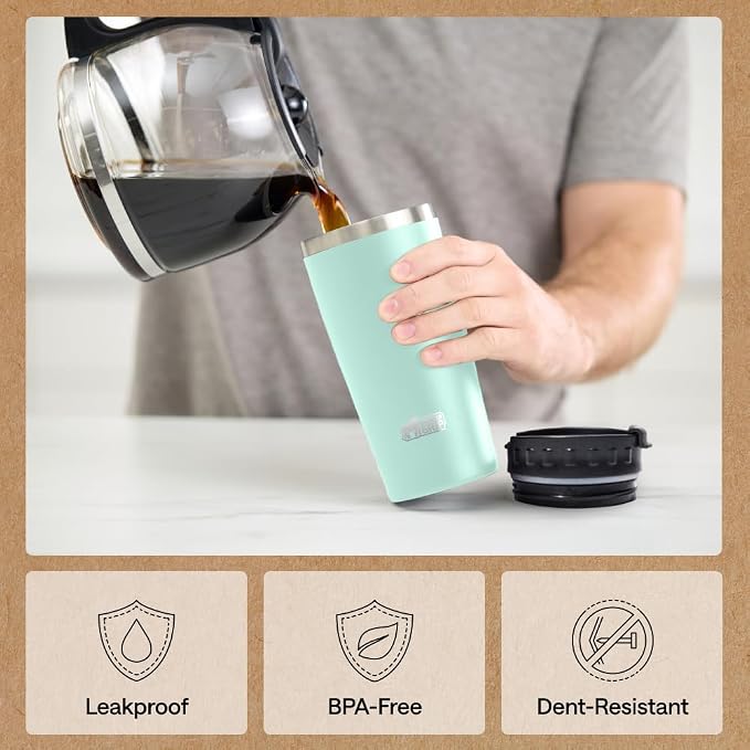 GORILLA GRIP 304 Stainless Steel Double Insulated Travel Coffee Mug, Leakproof Lid with Smooth Sip Top, Prevent Spills, Dent & Rust Resistant Reusable Tumbler Cup, Thermal Mugs for Drinks, 20oz, Mint - Image 4