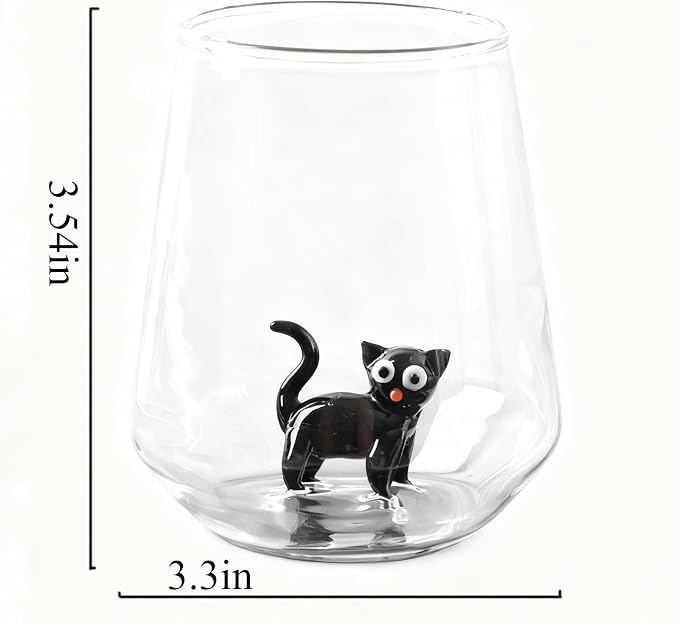 Cat Figurine Glass Cup 3D Animal Artisan Glassware Collection Handmade Cute Wine Cup Meow Garden Crystal Cat Tumbler Gothic Decorations Stemless Wineglass - Image 4