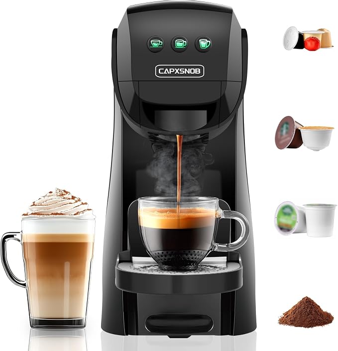 Warriors1 4-in-1 Coffee Maker & Espresso Machine for Pods & Ground, 20 Bar | Fits K Cup/Nespresso/Dolce Gusto Pods/Ground, 3 Cup Sizes & Custom Vol/Temp, 5.3" W for Kitchen/Office/Dorm, Durable PA66+GF by CAPXSNOB