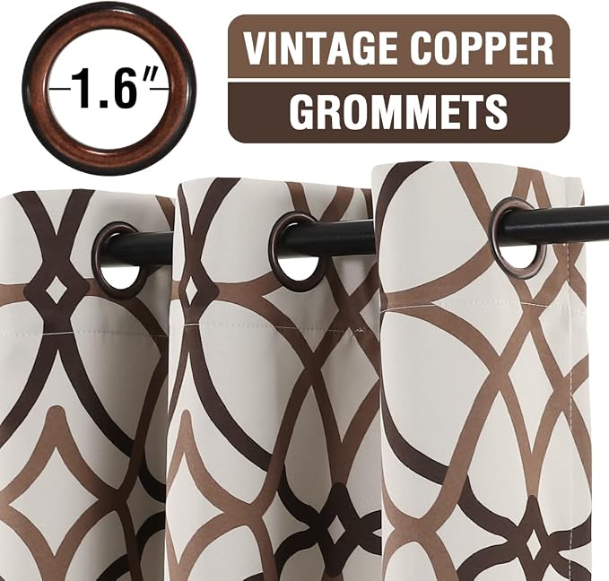H.VERSAILTEX Blackout Curtains for Bedroom Printed Design 96 Inch Length 2 Panels Set Thermal Insulated Curtains for Living Room Geometric Modern Grommet Window Drapes, Taupe and Brown - Image 2