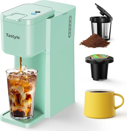 Tastyle Mini Single Serve Hot and Iced Coffee Maker for K Cup and Ground | 6 to14 Oz Brew Sizes, with Recipe Book, for Home, Travel, RV, Office and Dorm, 120V, K310IC, 2.0 version, Mint by Tastyle